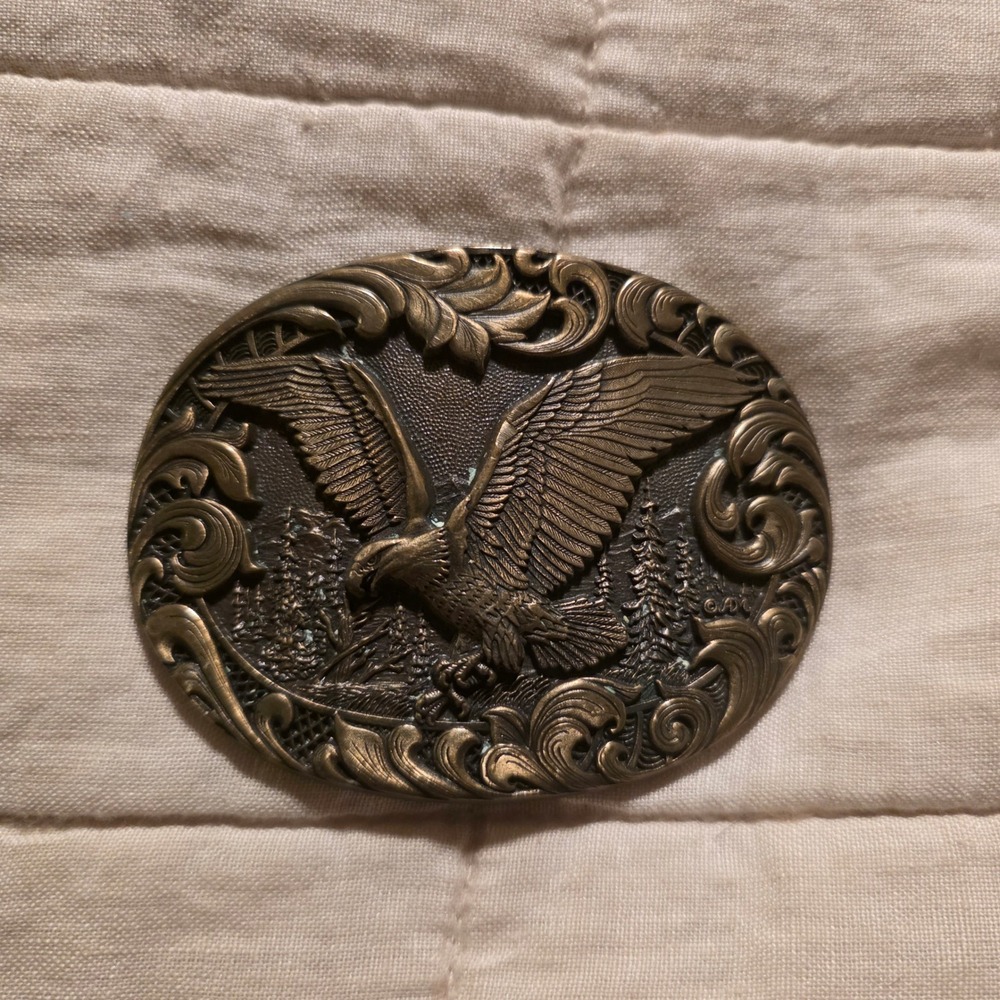 Award Design Medals Belt Buckle Unisex OS Brass Excellent Eagle Western Vintage